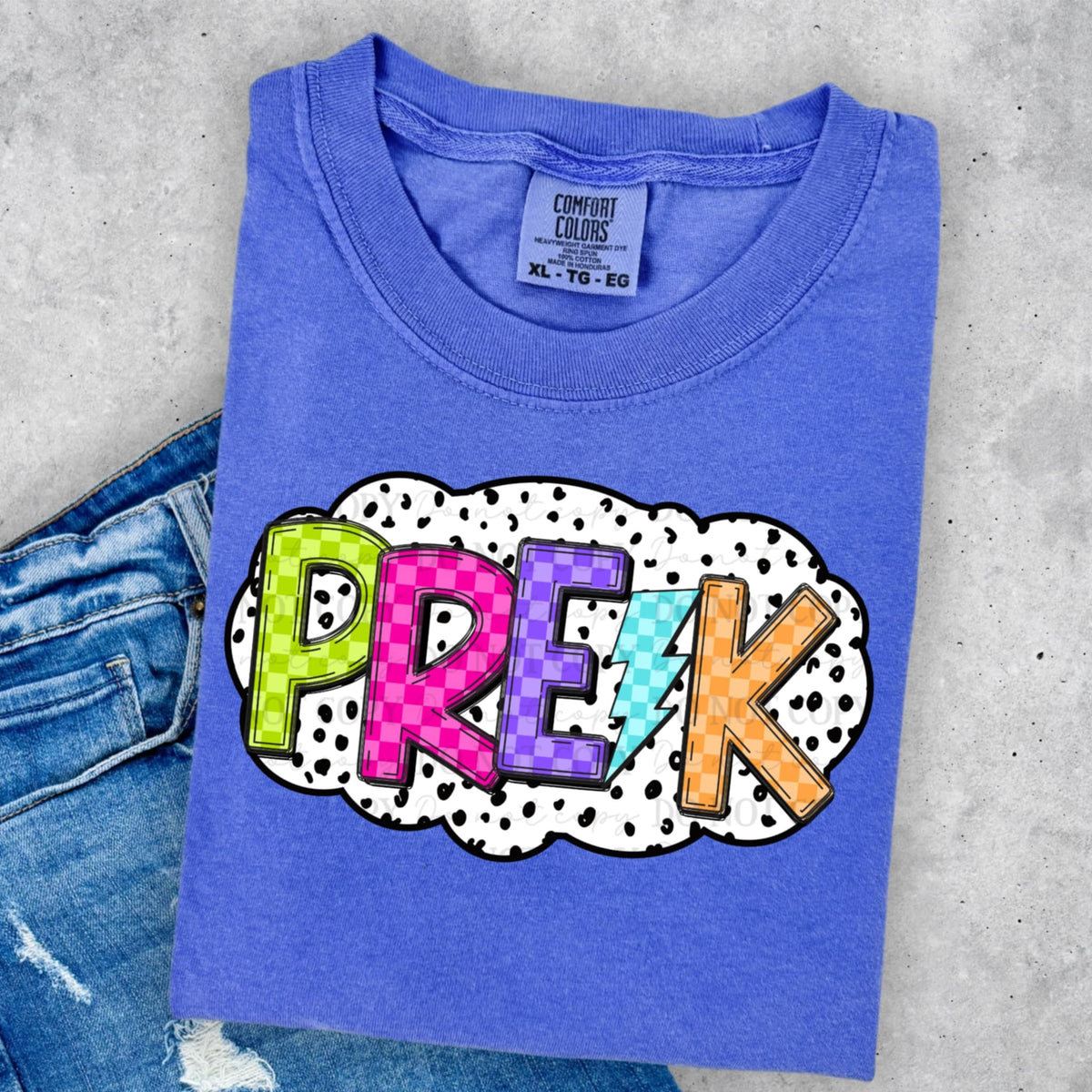PreK neon checker and polka dot ABD DTF transfer