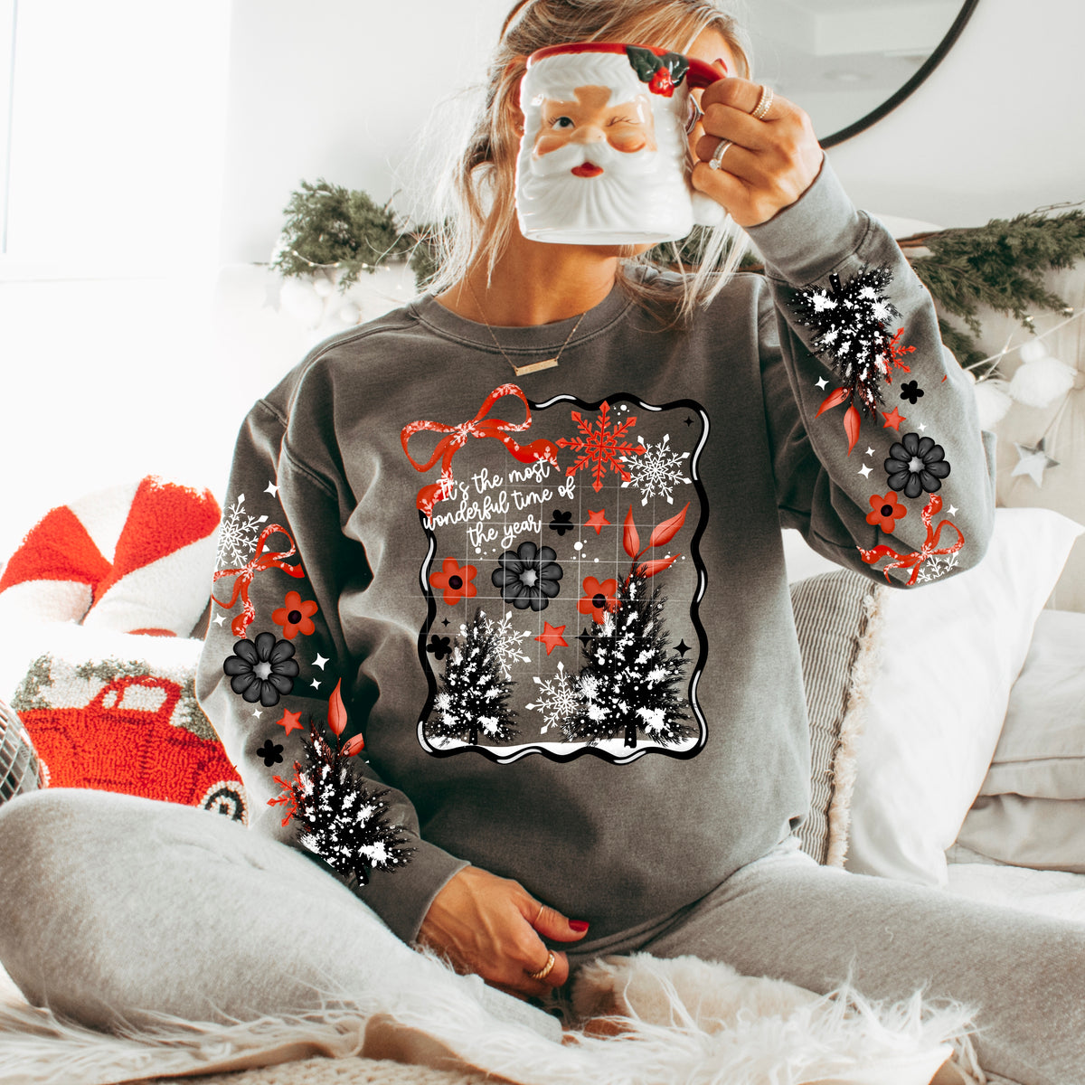 Wonderful time of the year trees and red bow (front only) (CSC) DTF Transfer