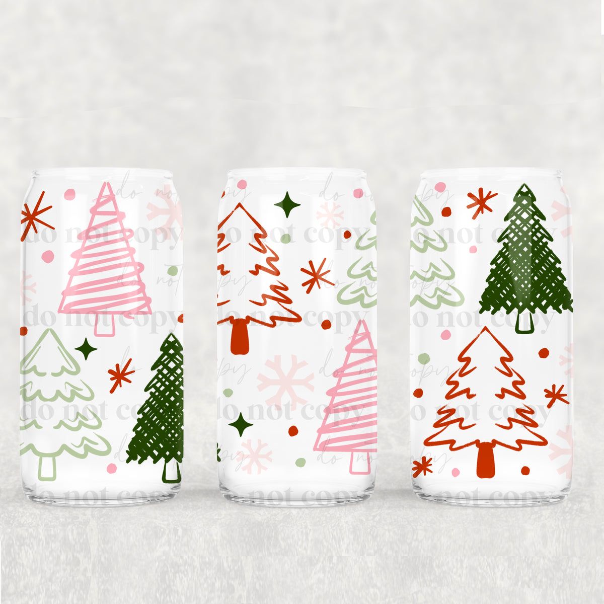 Pink red green Christmas trees UV DTF WRAP