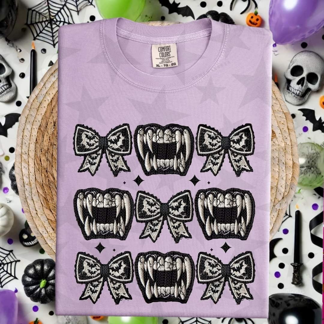 Vampire teeth and bows collage 55078 DTF transfer