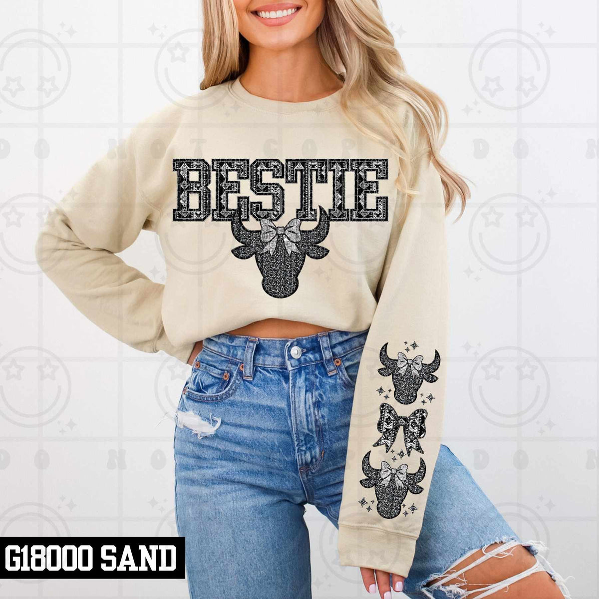 Bestie bull head with bow FRONT (HW) 79236 DTF transfer
