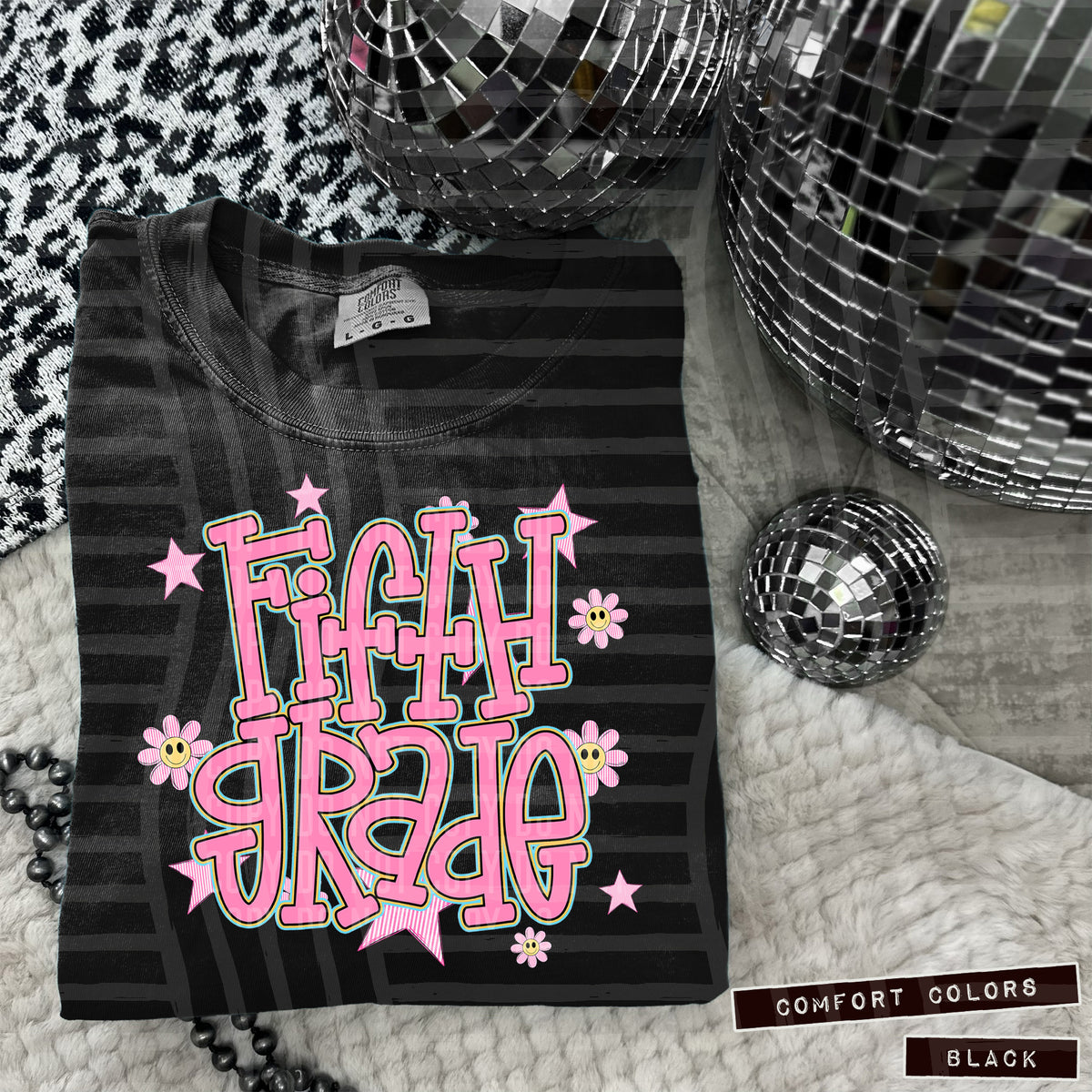 Fifth Grade Pink Flowers And Stars 104956 DTF transfer