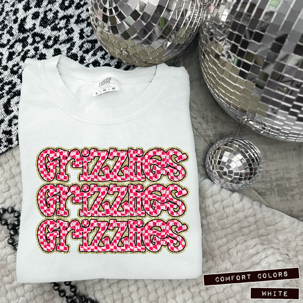 GRIZZLIES stacked pink checkered (Caplinger) DTF transfer