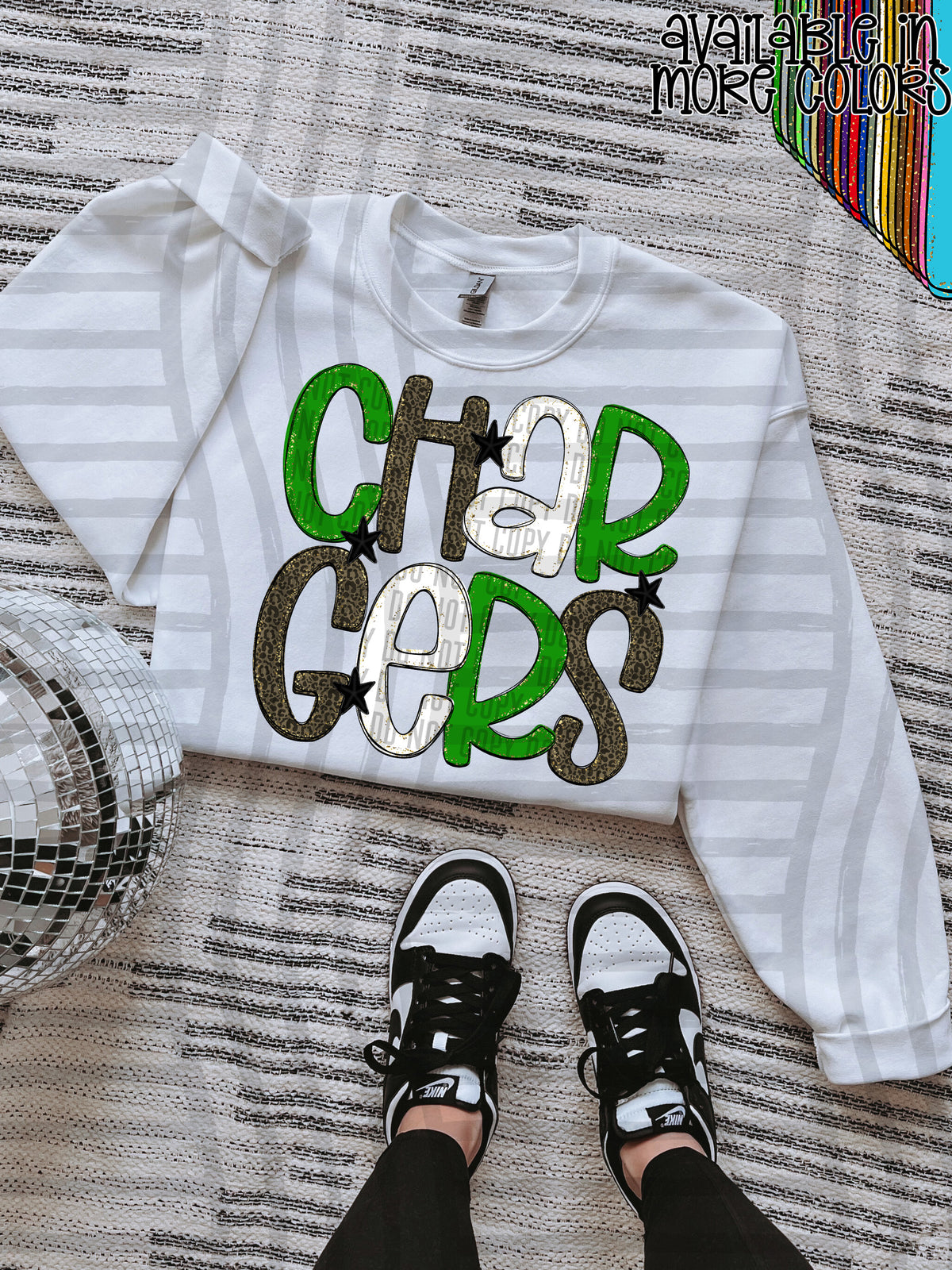 green, gray and white, chargers stacked (Caplinger) DTF Transfer