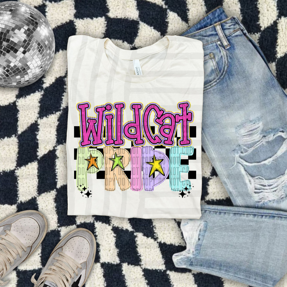 Wildcat - Colorful Stripe With Stars And Checker 108243 DTF transfer
