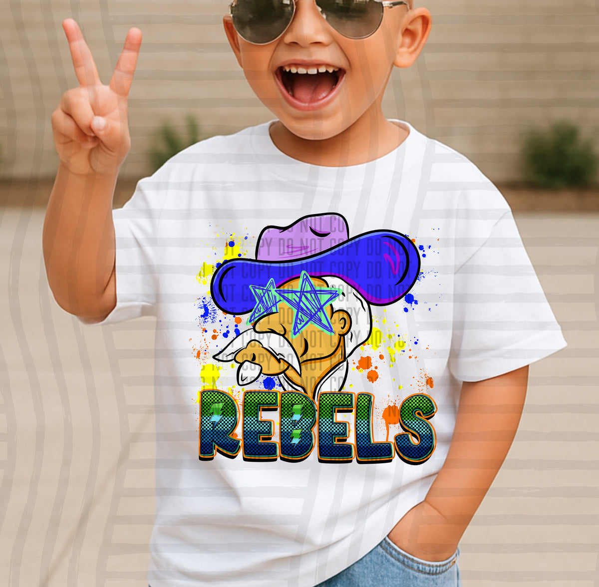 rebels 1 paint splatter boy blue green and yellow (Caplinger) DTF Transfer