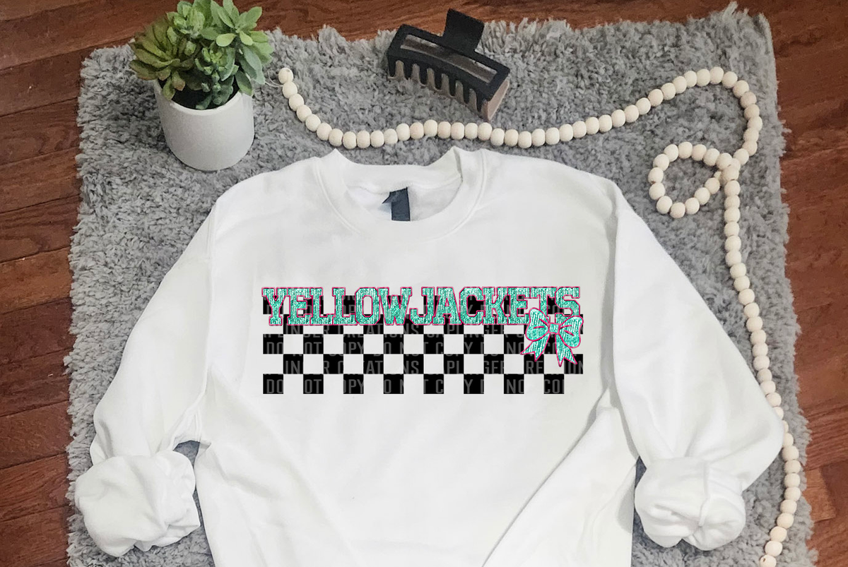 Turquoise And Pink Faux Embroidery Yellowjackets 74128 DTF Transfer