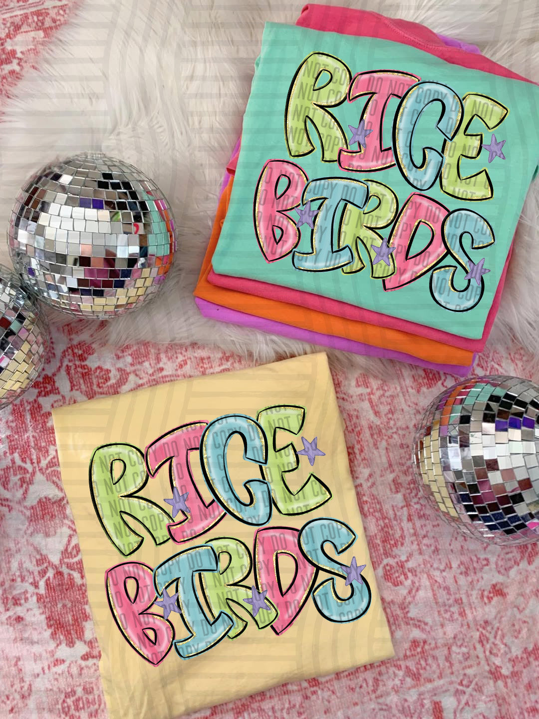 Ricebirds Glittery & Preppy Mascots (Caplinger) DTF transfer