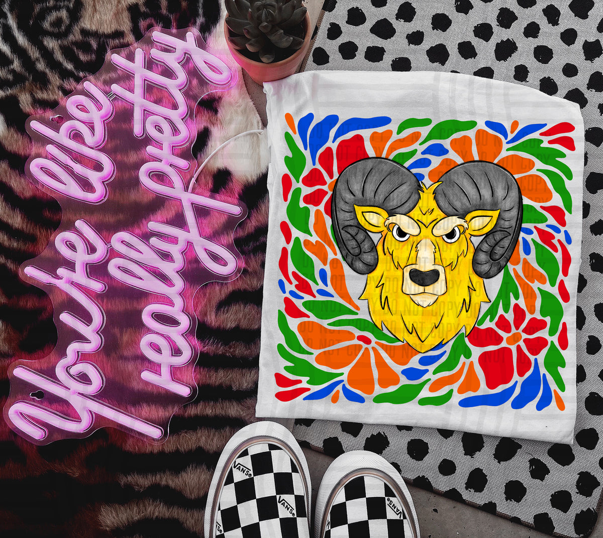 Yellow Ram Retro Floral (Caplinger) 101183 DTF transfer