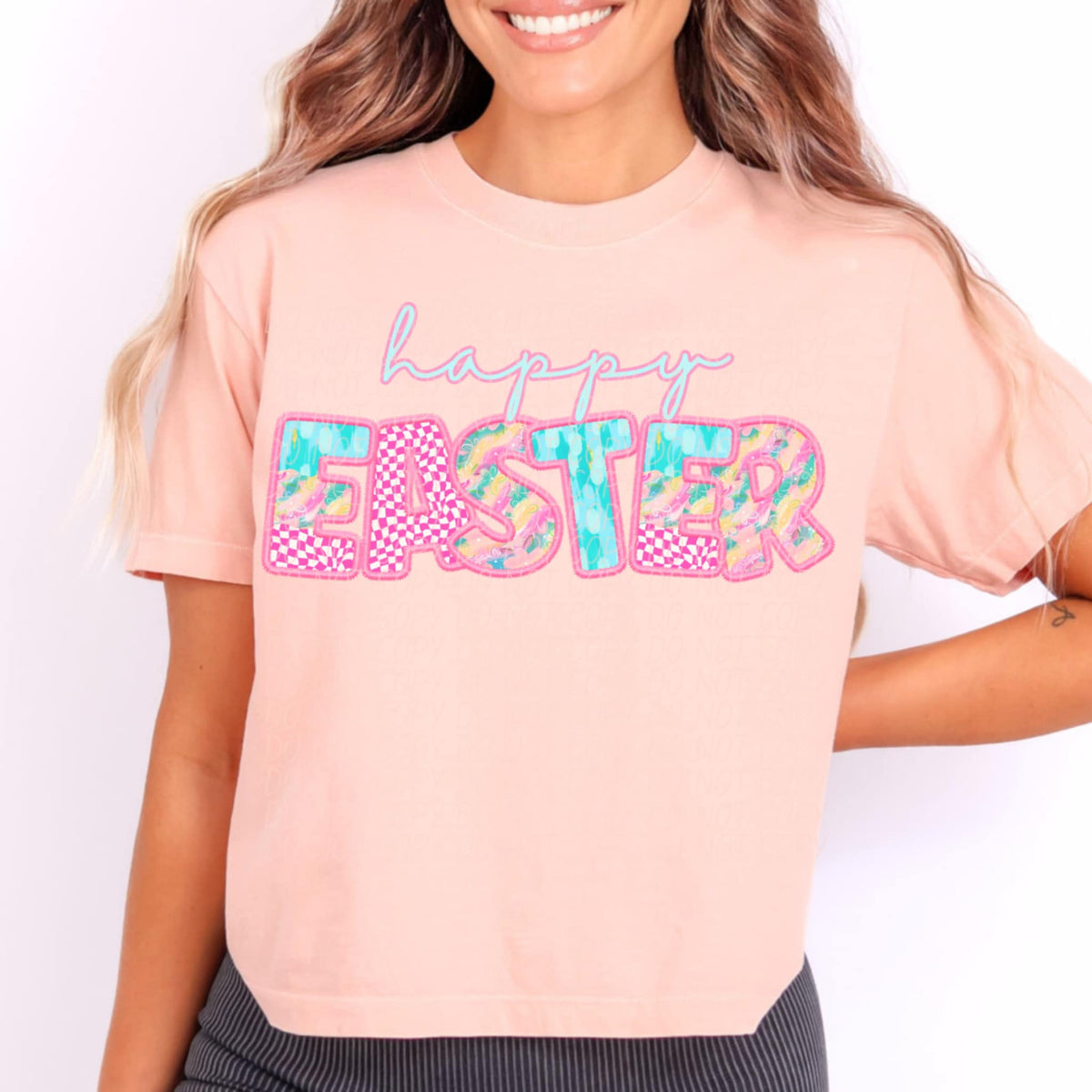 Happy Easter white and pink checkered (CITY) 97068 DTF transfer