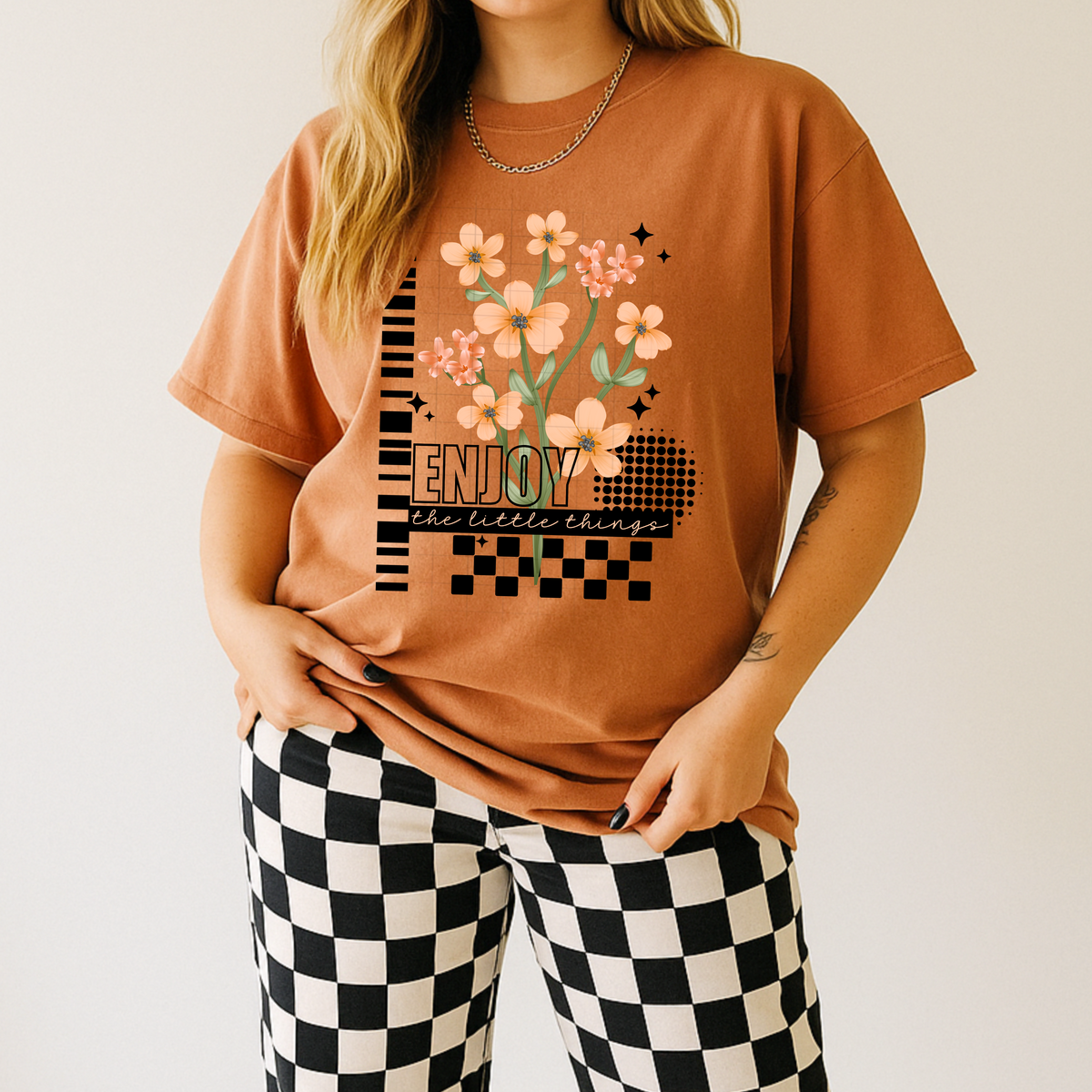 Enjoy the little things peach florals BLACK (CSC) DTF Transfer