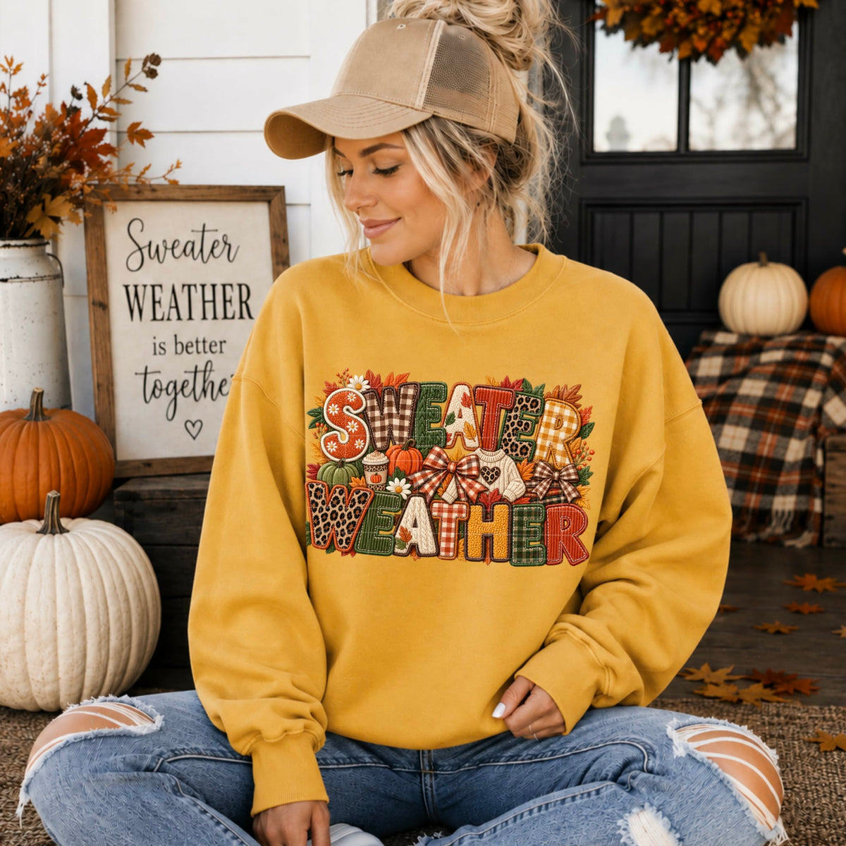 Sweater weather fall fabric print (SDD) DTF Transfer