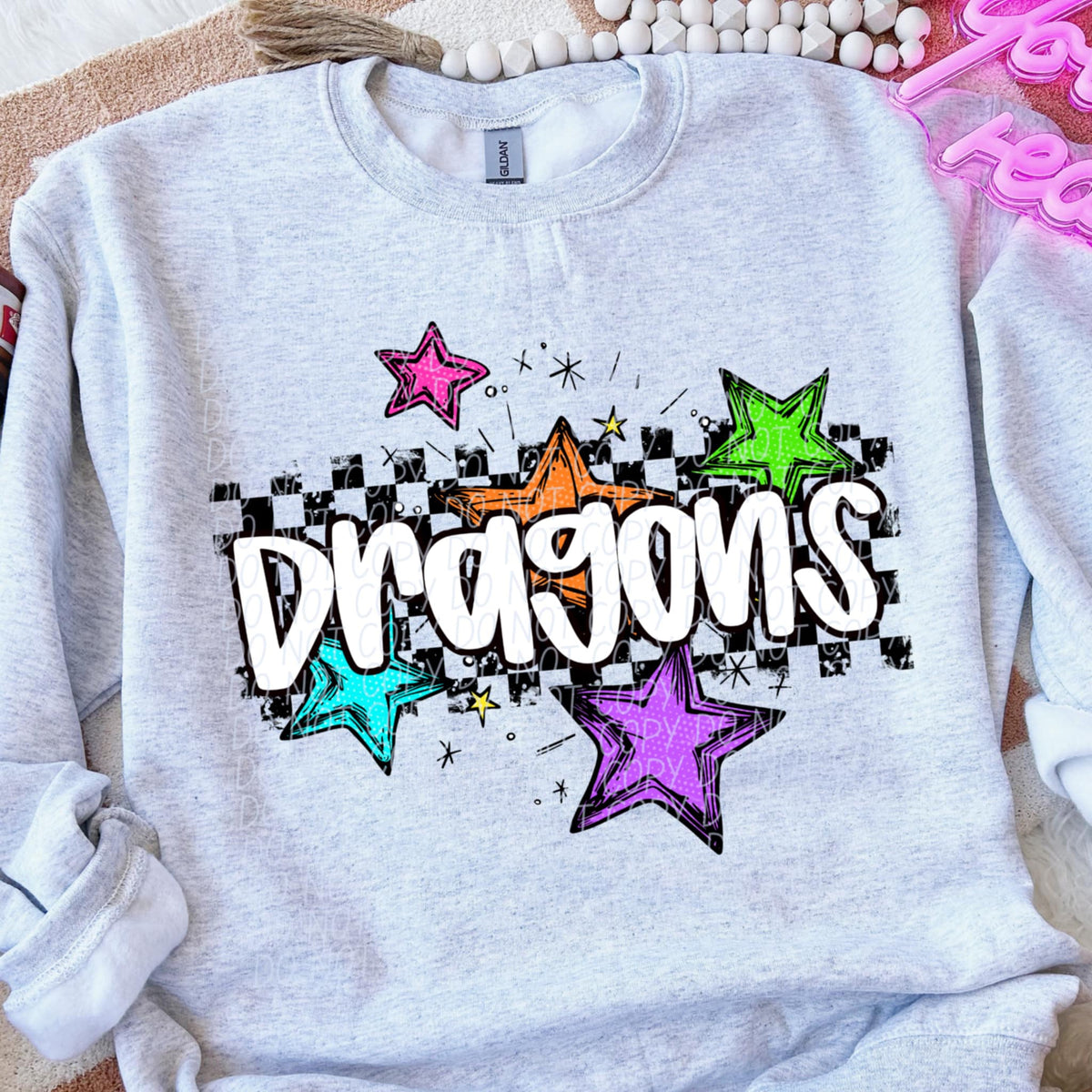 Dragons Mascot Rainbow Stars CITY DTF TRANSFER