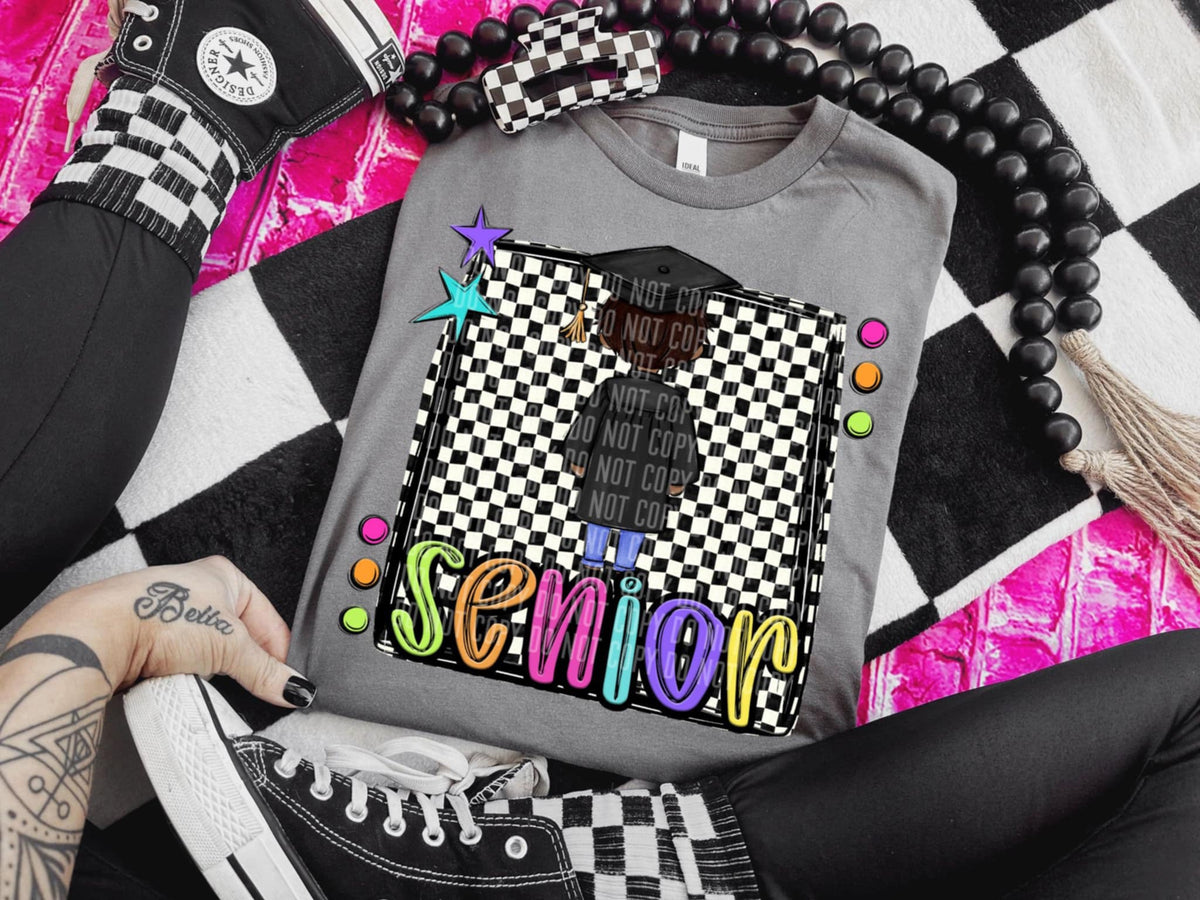 Senior 4 checkered preppy bright (Caplinger) 91444 DTF transferr