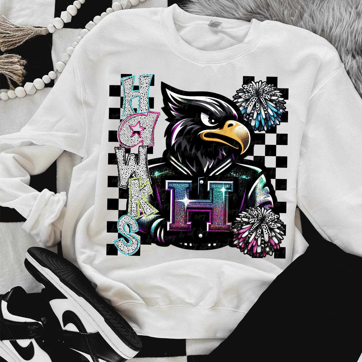 Hawks Dalmatian filled with mascot pom poms (VIRGO) 58049 DTF transfer