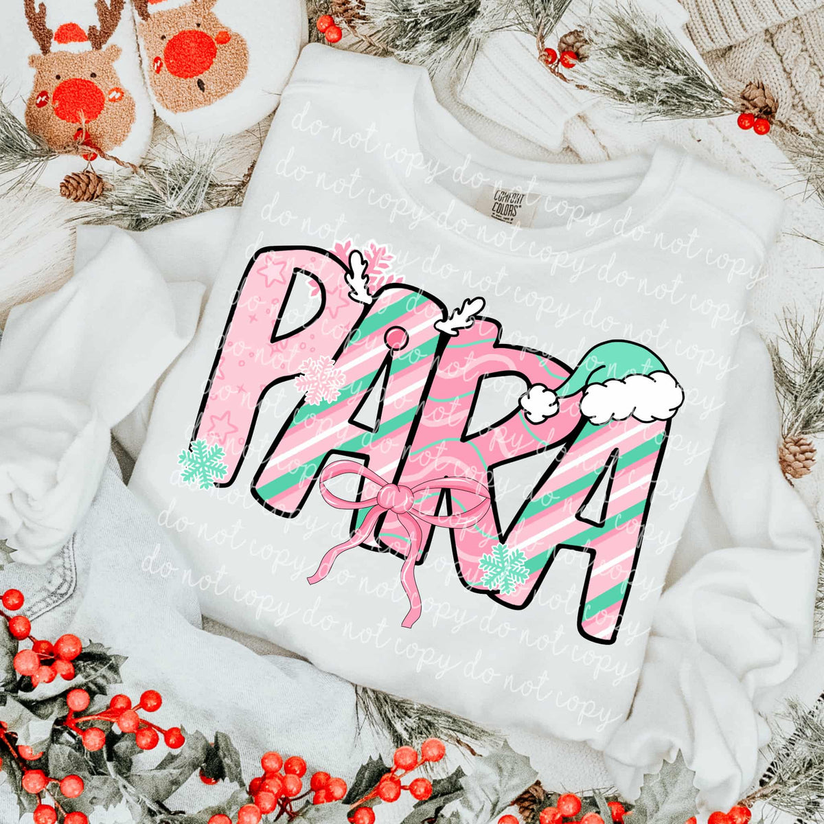 Para Mint and Pink Christmas letters DTF transfer