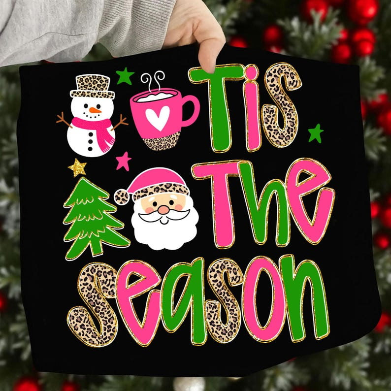 Tis the season pink green and leopard DTF Transfer