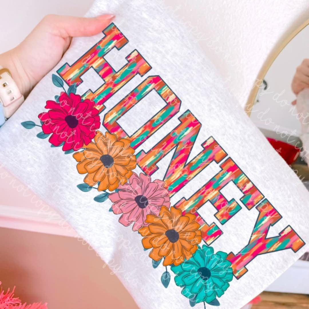 Honey brushstrokes with flowers (MMD) 97892 DTF transfer