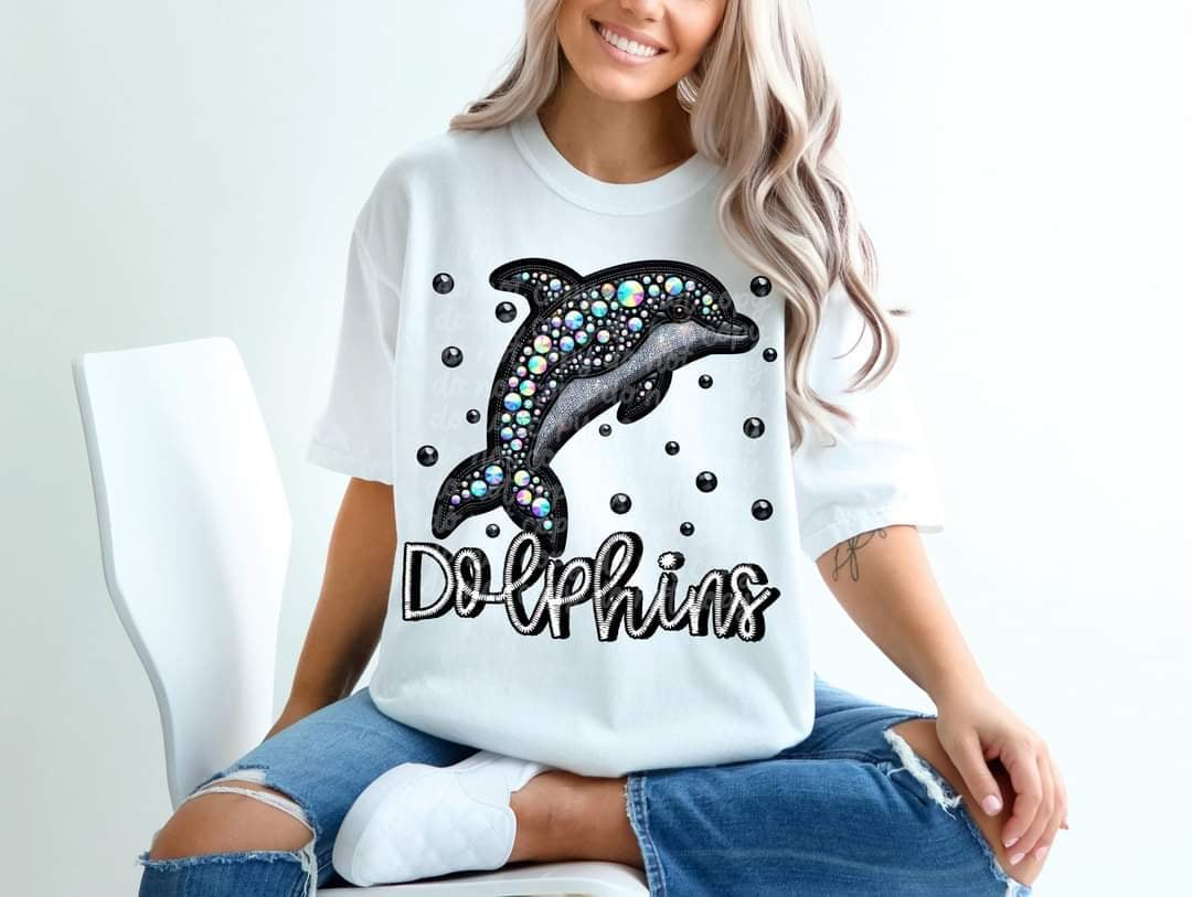 Dolphins bedazzled mascot 53606 DTF transfer