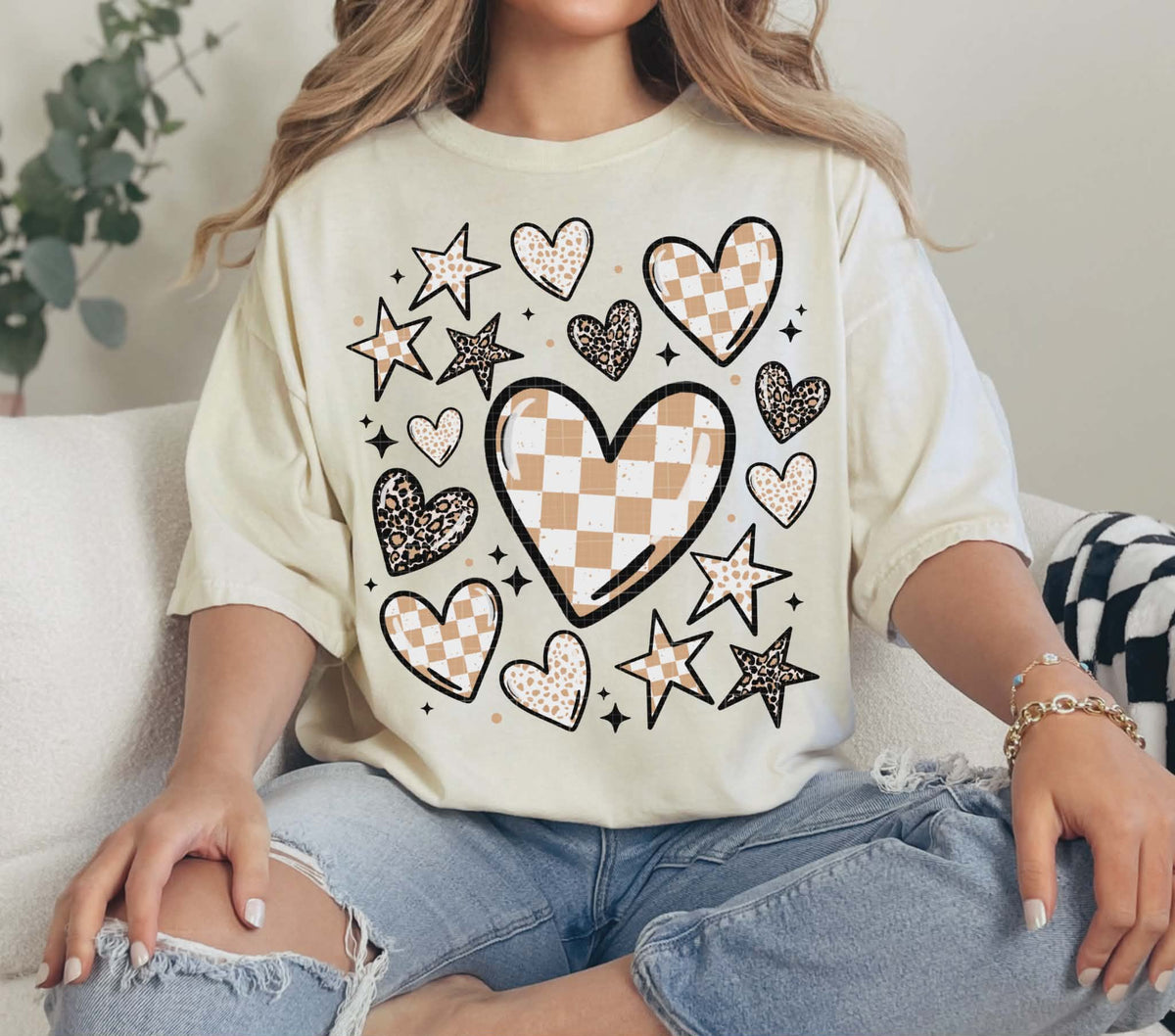 Checker heart and star collage (Linda) DTF transfer