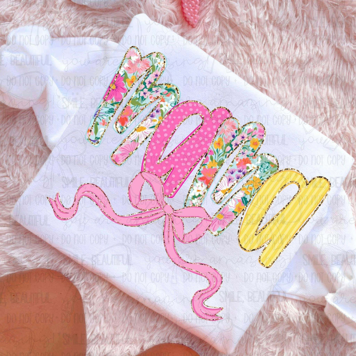 Mama pinks and yellow patterns with bow (Carter) DTF Transfer