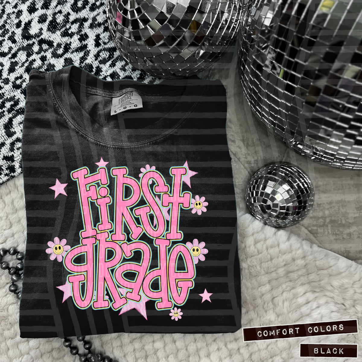 First Grade Pink Flowers And Stars 104957 DTF transfer