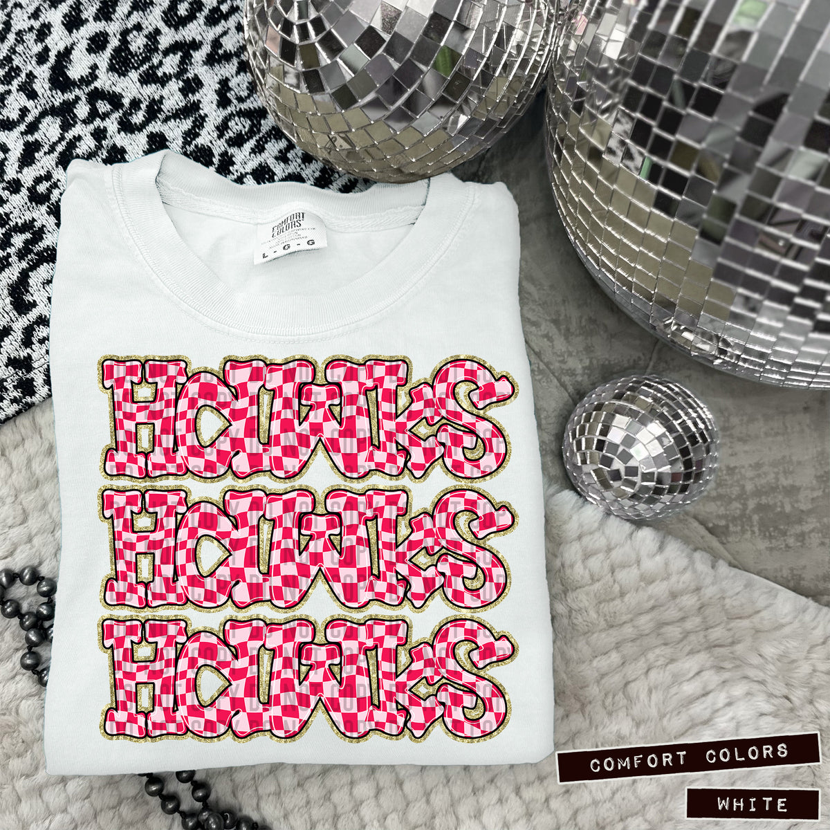 HAWKS stacked pink checkered (Caplinger) DTF transfer