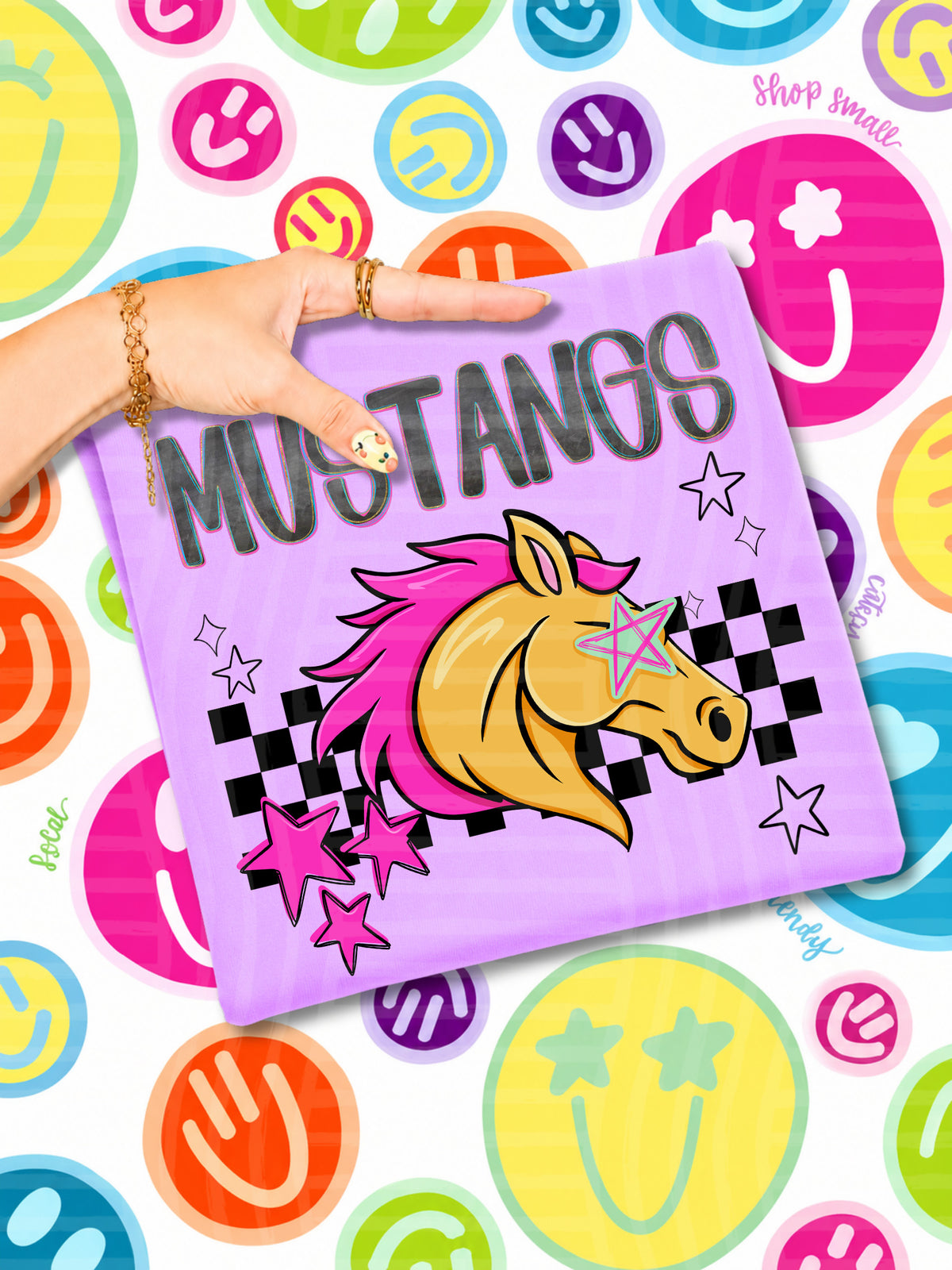 mustangs pink hair starry eyed checks (CAPLINGER) DTF Transfer