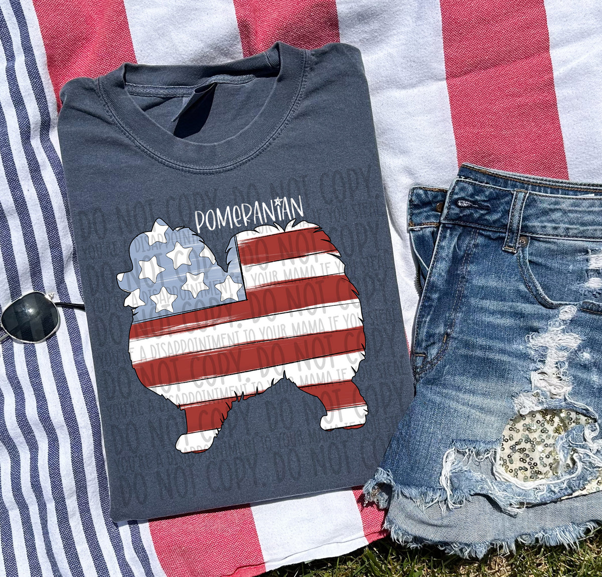 POMERANIAN patriotic white (SWD) DTF transfer