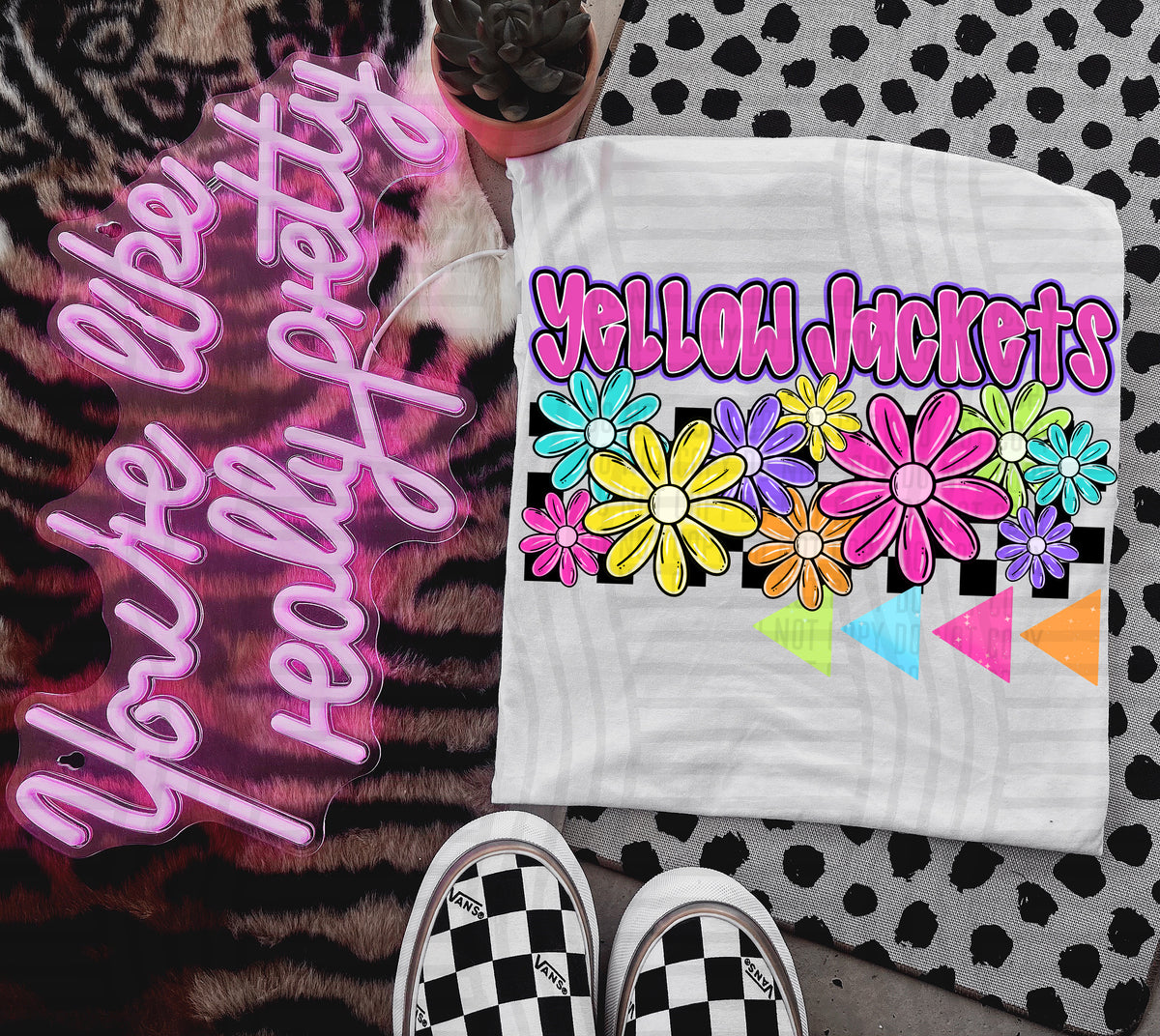 Yellow Jackets Neon Bright Floral (Caplinger) 101323 DTF transfer