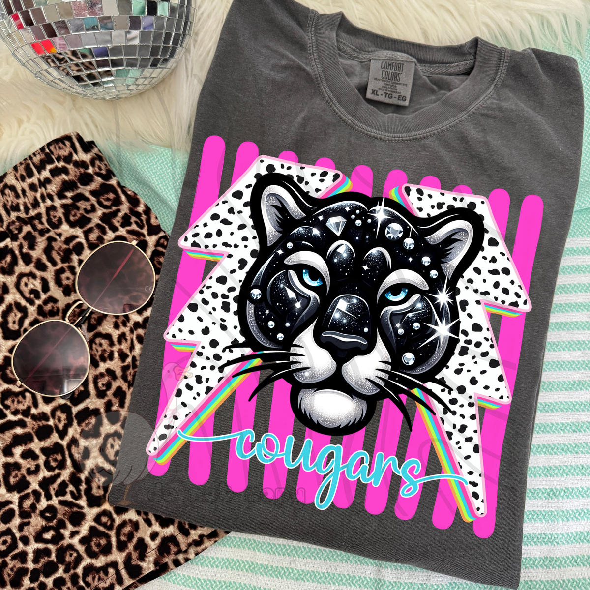 Cougars Preppy Bling Mascot (DKDBK) DTF transfer