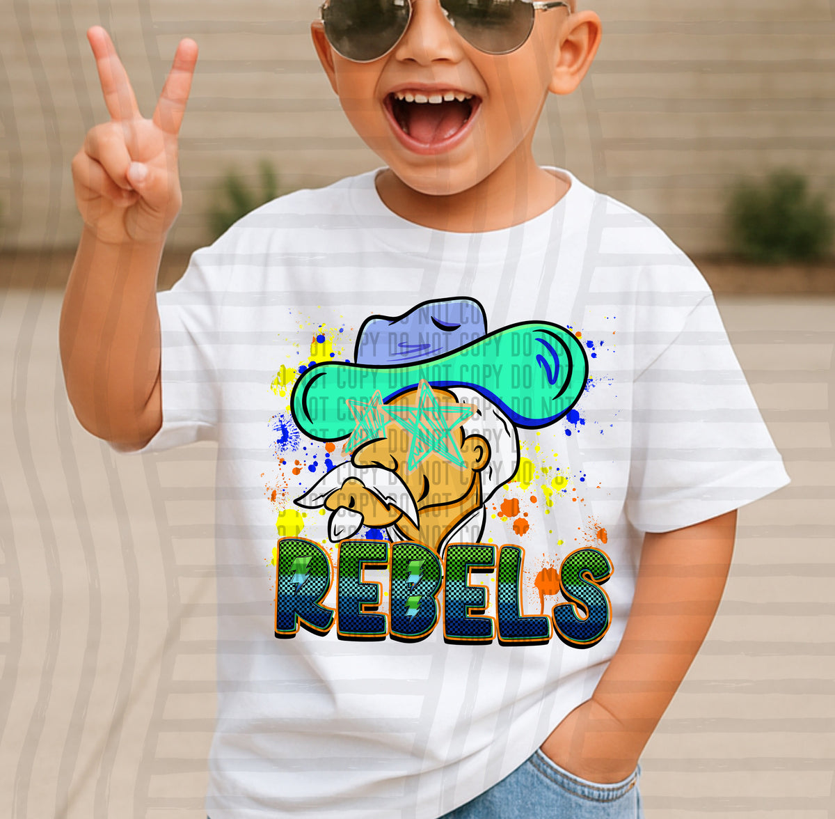 rebels paint splatter boy blue green and yellow (Caplinger) DTF Transfer