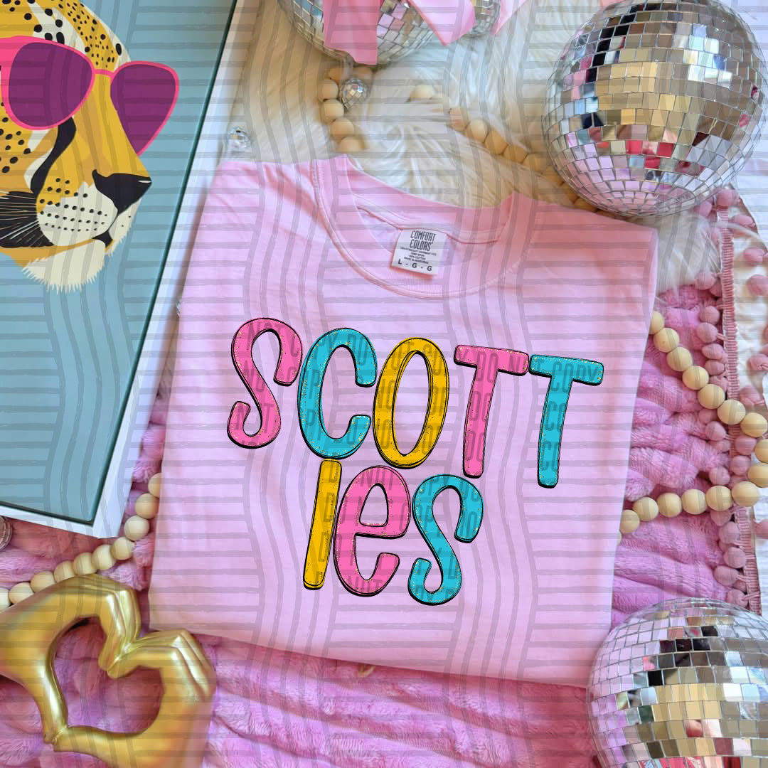 blue yellow and pink scotties stacked (Caplinger) DTF Transfer