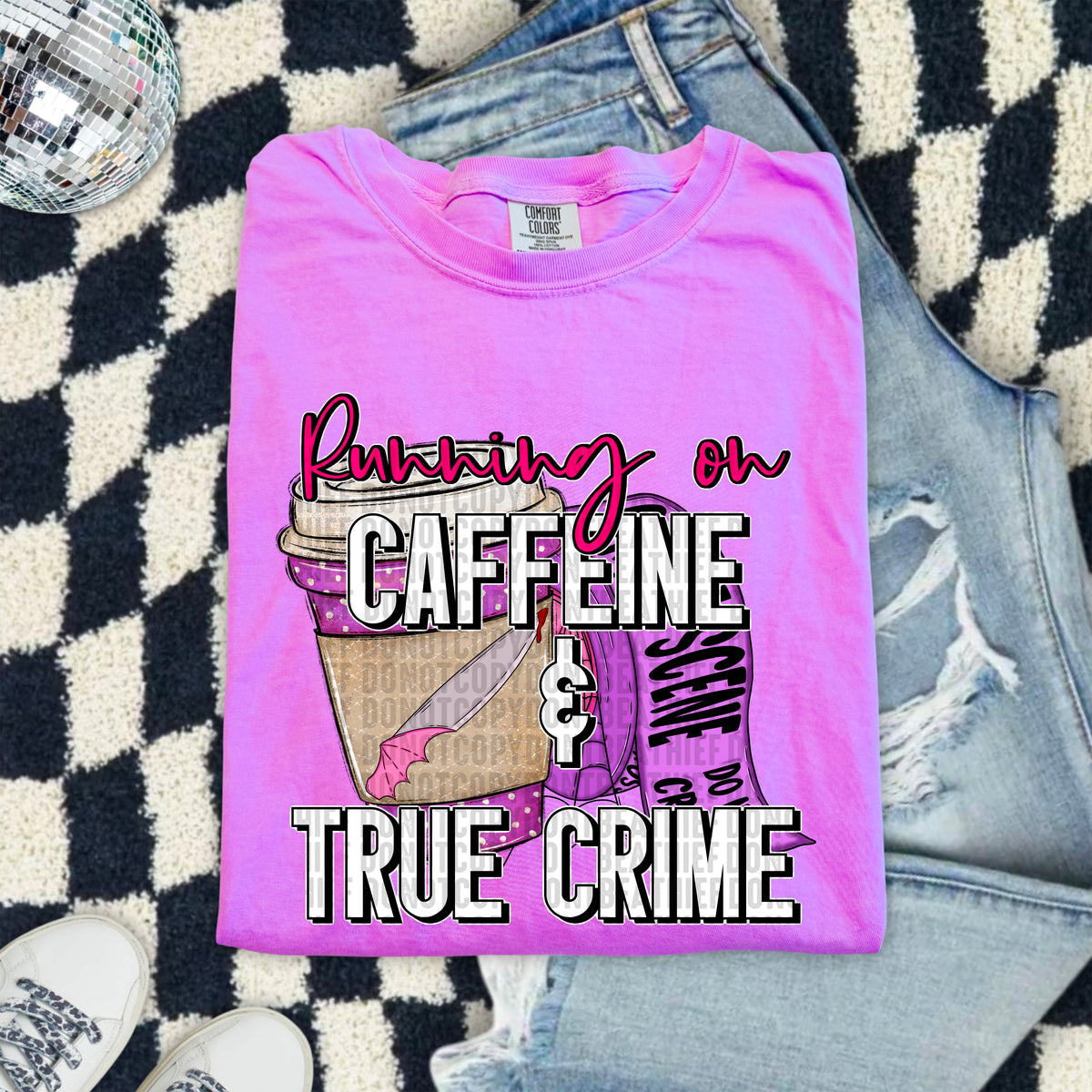 Running on caffeine & true crime 103353 DTF transfer