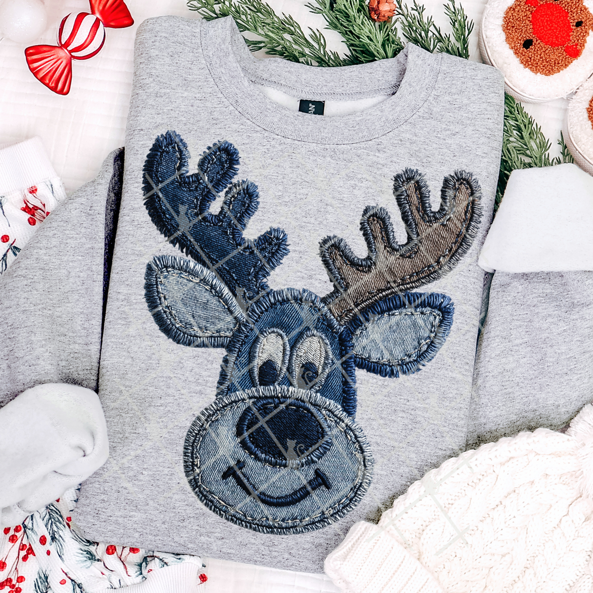 Faux denim Cute reindeer (TTD) DTF Transfer