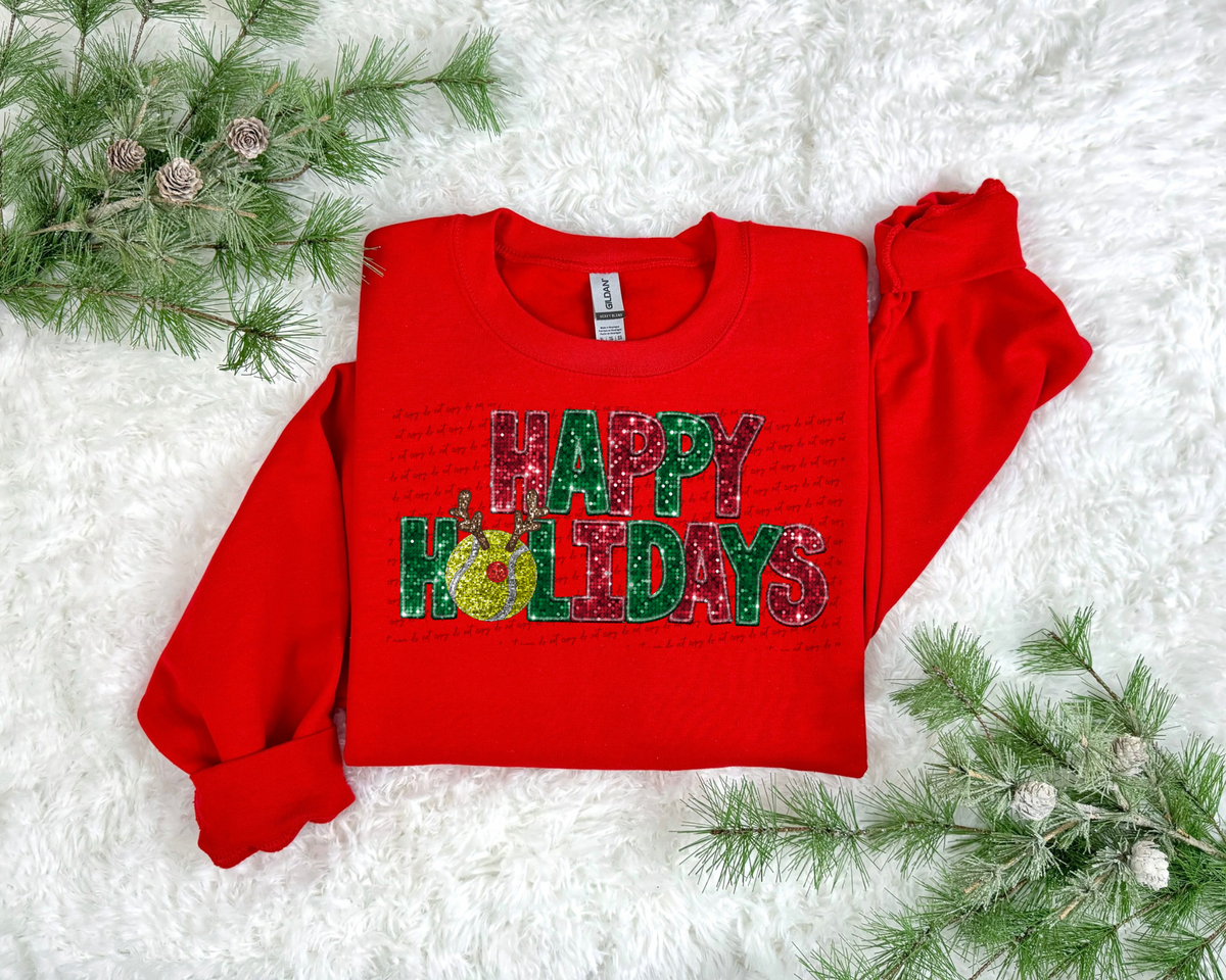 Happy Holidays tennis faux glitter reindeer 30381 DTF transfers