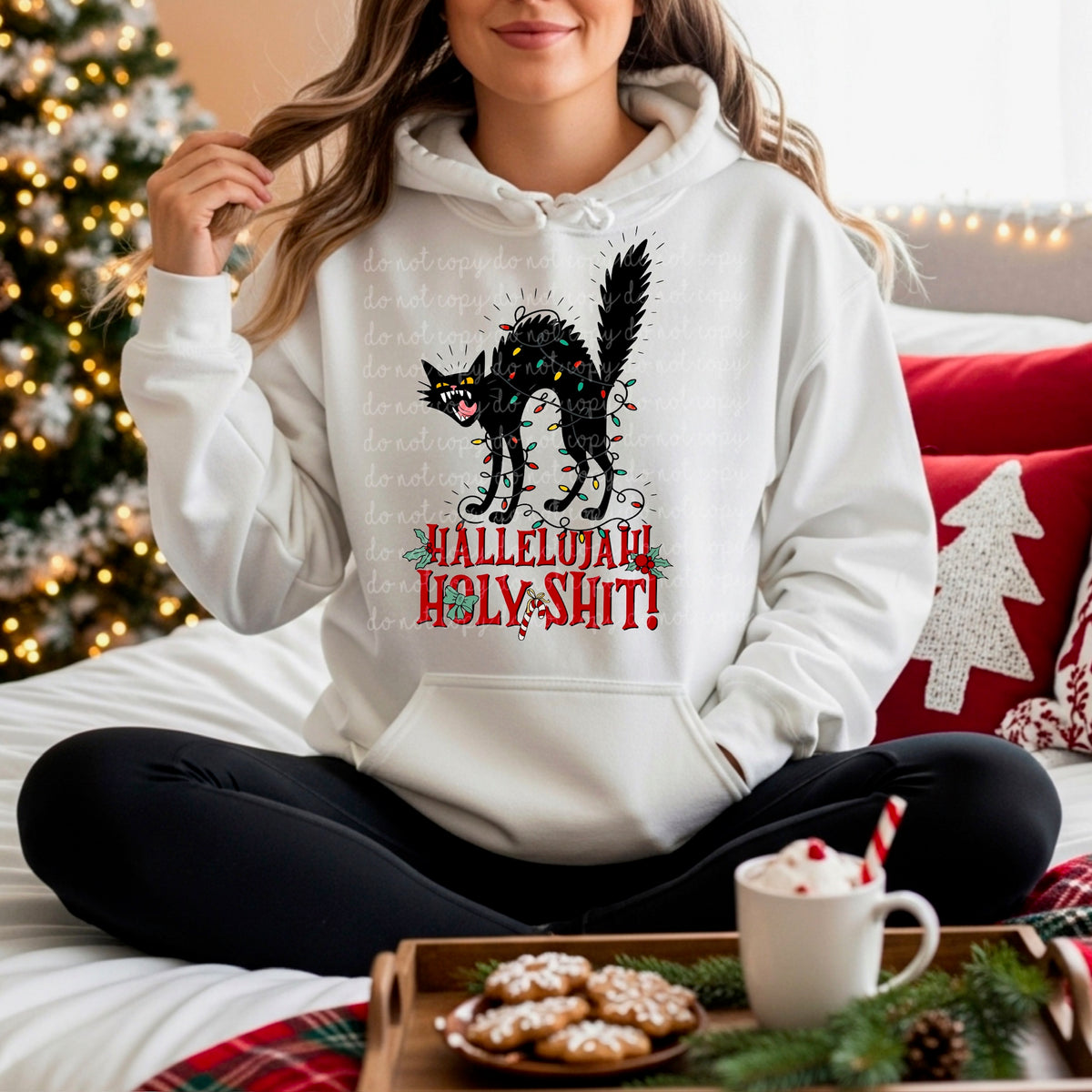 Hallelujah Holy Shit black cat DTF transfer