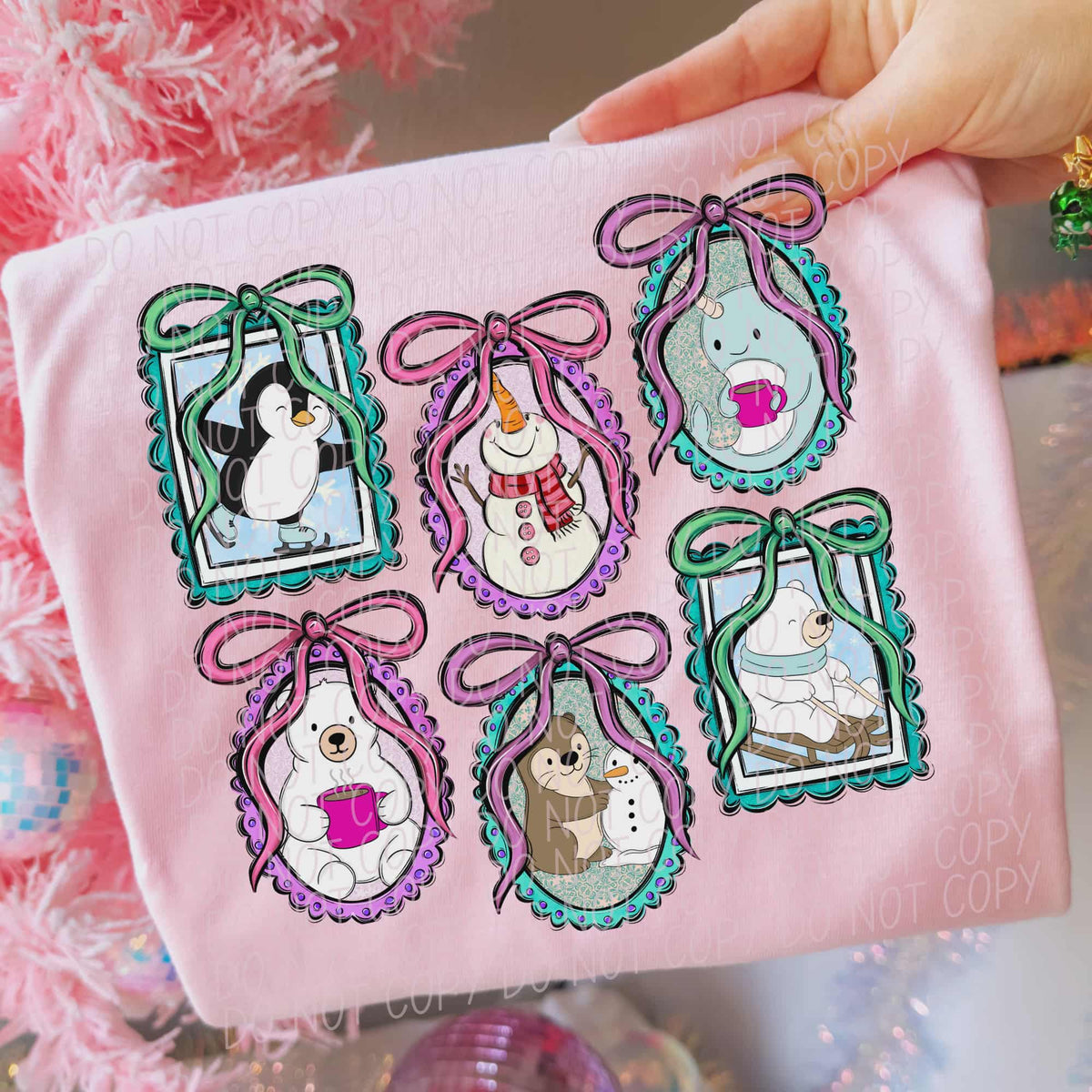 Winter animals frames and bows (city) DTF transfer