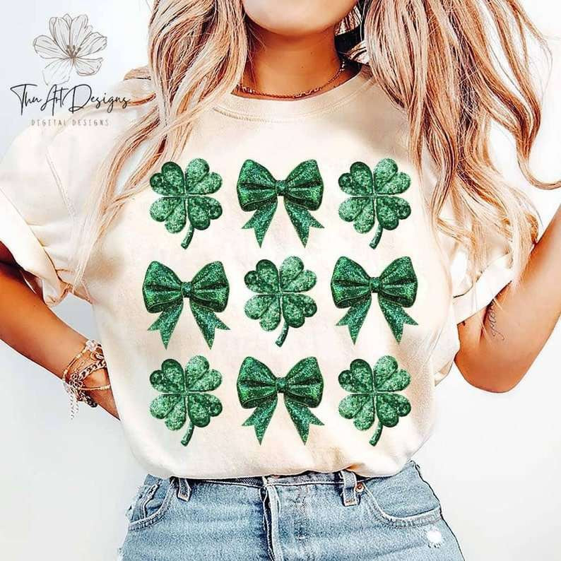 Green clover and bow collage 80246 DTF transfer