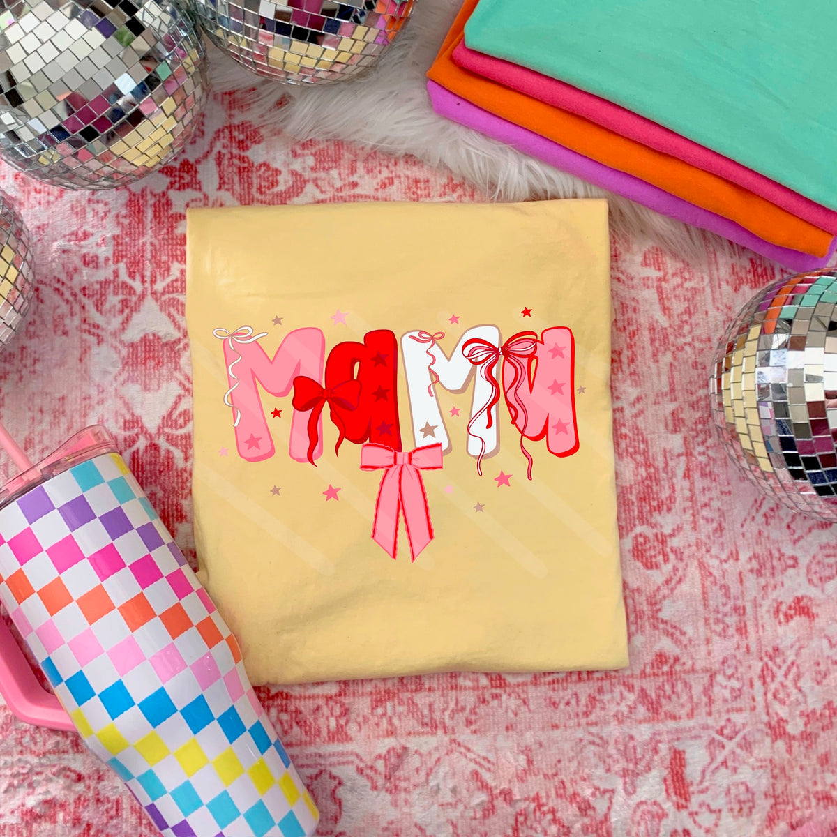 Mama pink red and white with bows (scarlow) 114361 DTF transfer