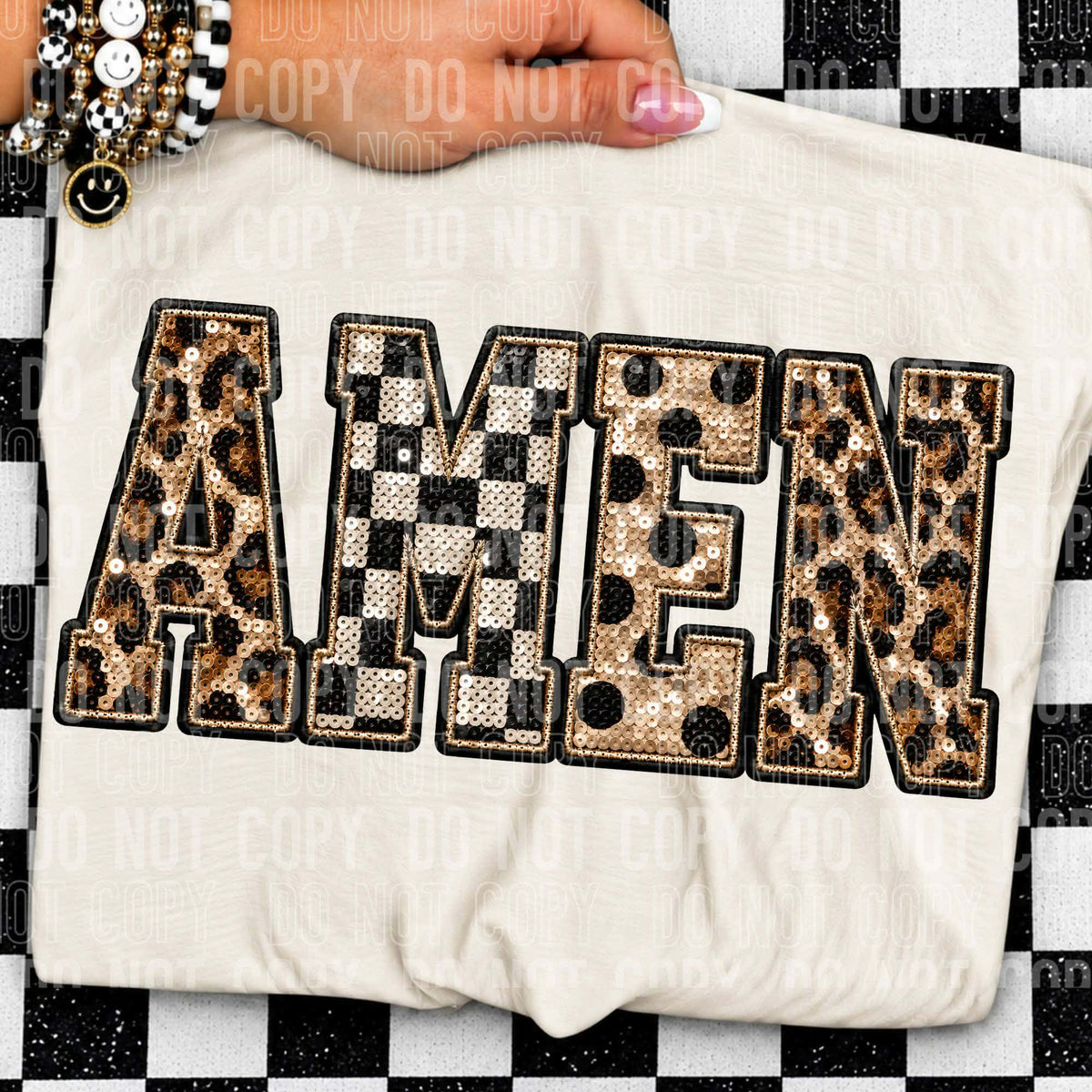 Amen sequin patterns Sunday Special DTF transfer