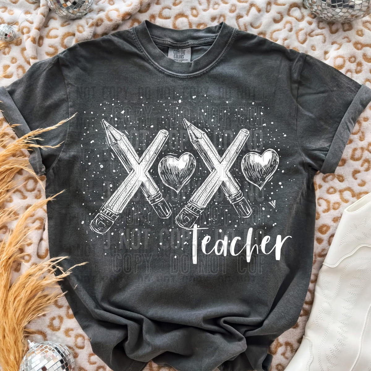 Xoxo pencils teacher white (SBB) DTF Transfer