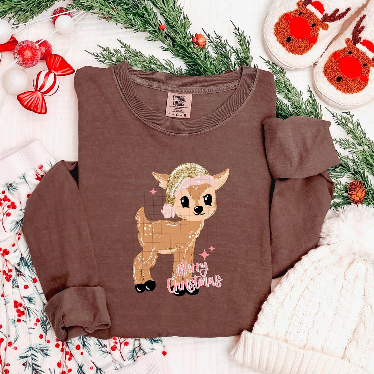 Merry Christmas glitter reindeer CSC DTF Transfer