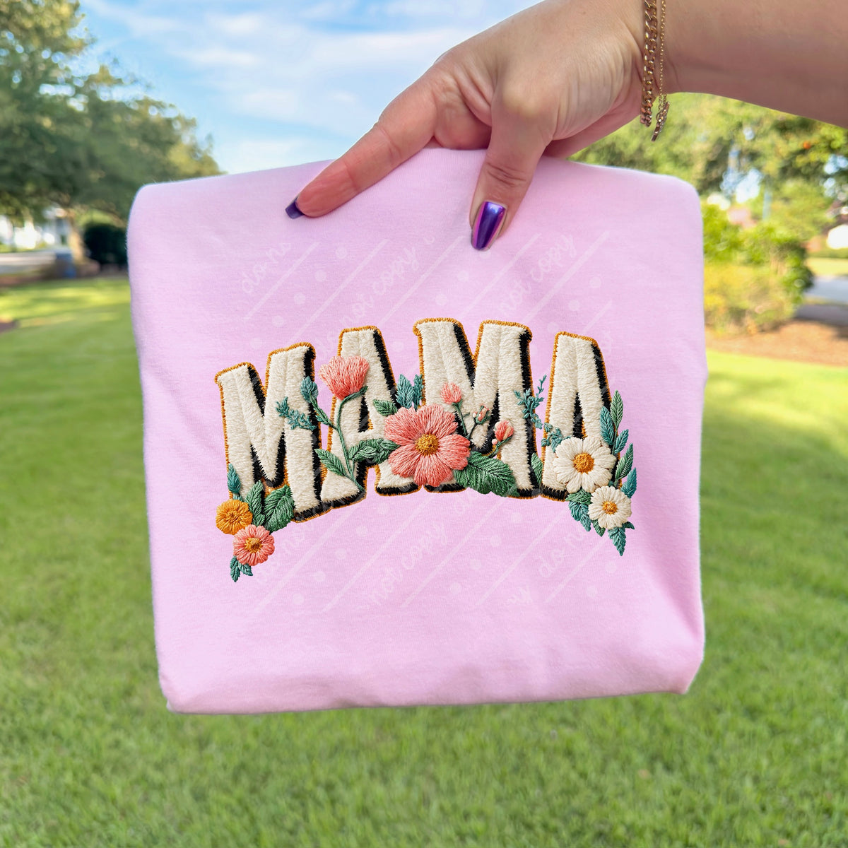 Floral mama faux patch DTF Transfer
