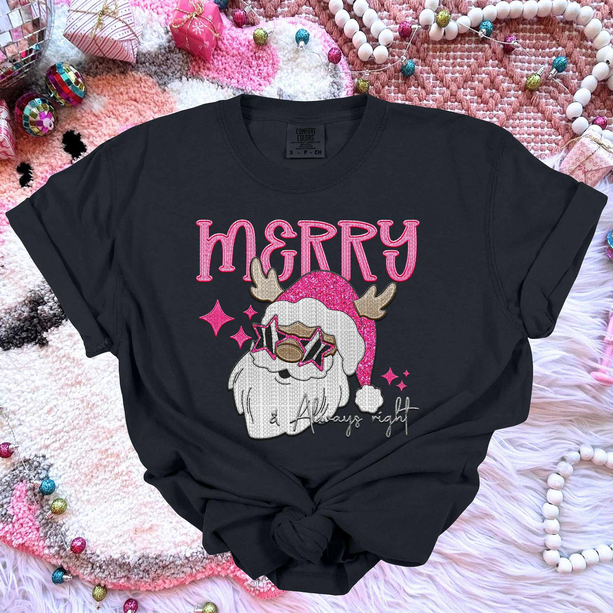 Merry pink dark Santa (HW) 67097 DTF transfer