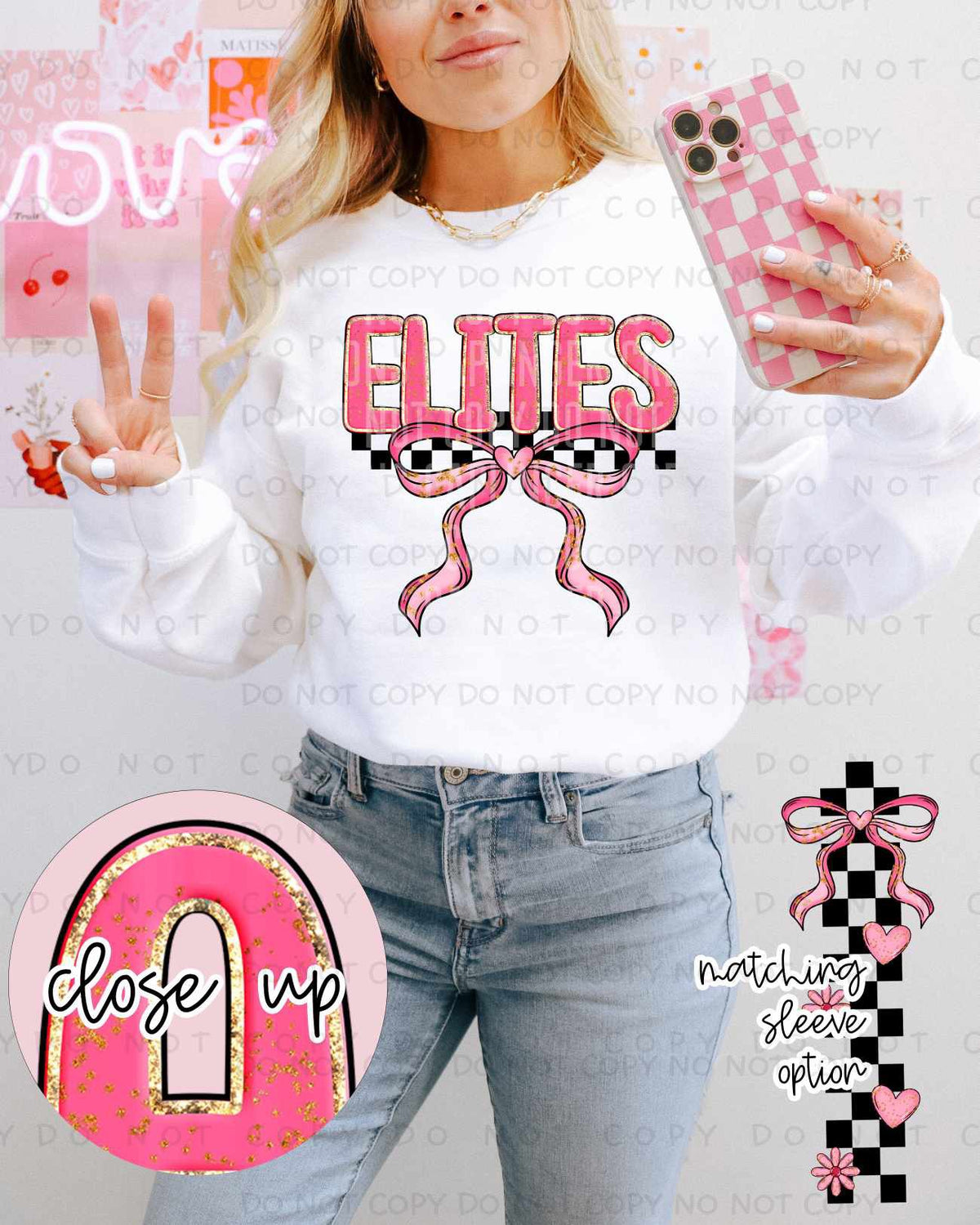 Elites pink and gold with bow (Caplinger) 80389 DTF transfer