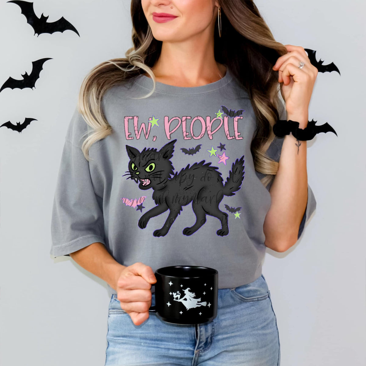 Ew people black cat DTF transfer