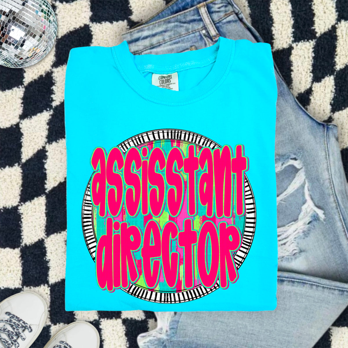 Assistant director pink font circle 103942 DTF transfer
