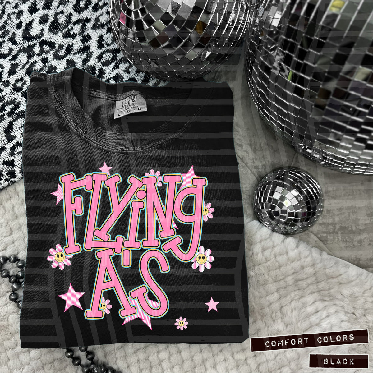 Flying A's Pink Flowers And Stars 104958 DTF transfer