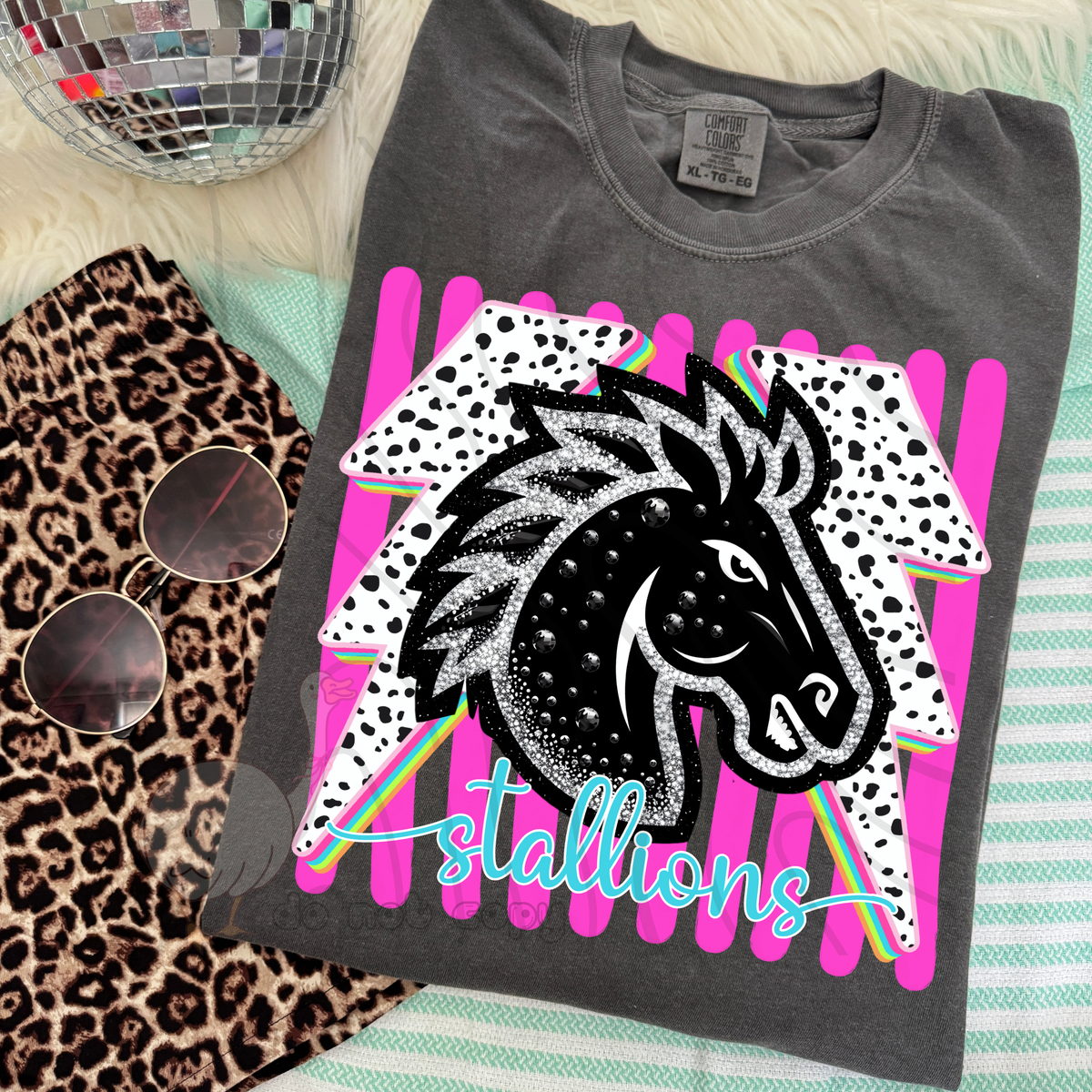 Stallions Preppy Bling Mascot (DKDBK) DTF transfer